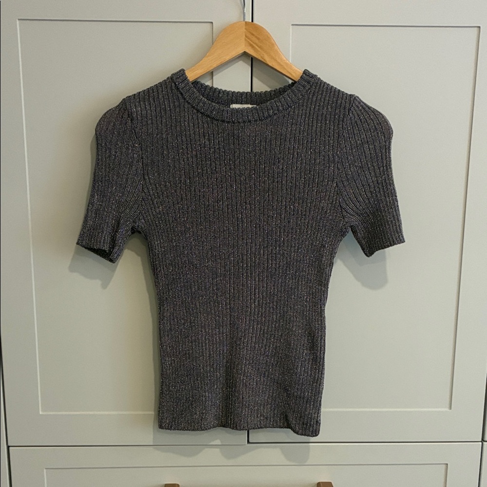 Women's metallic/sparkly Ribbed Knit Top - Purple gray